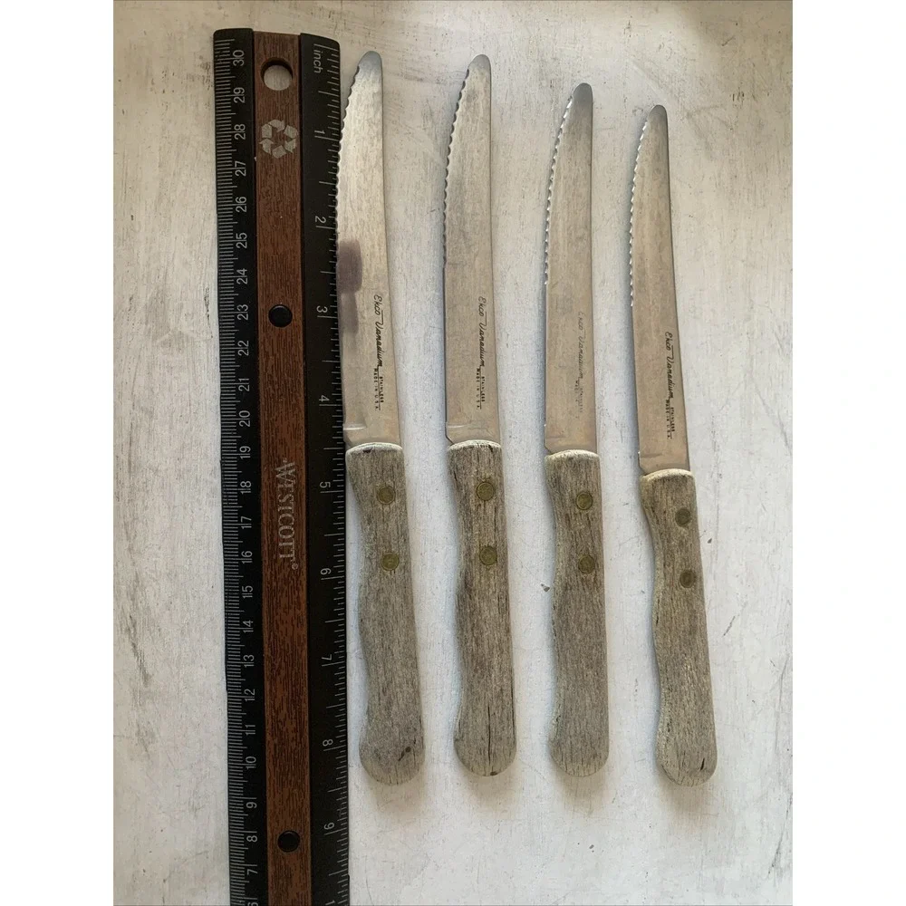 Vintage Ekco Vanadium Steak Knives Set of 4 Serrated Stainless Steel Made in USA